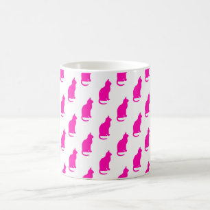Hot Pink Cat Pattern Cats Texture White Coffee Mug