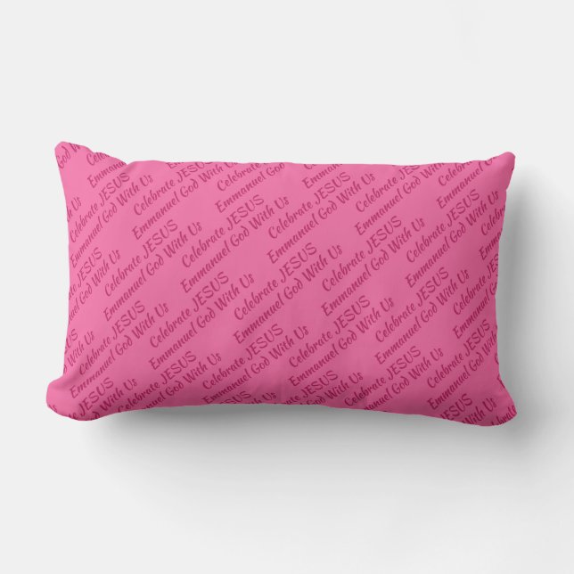 Hot Pink CELEBRATE JESUS EMMANUEL Christmas Lumbar Cushion (Front)