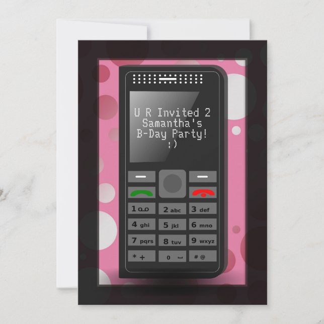 Hot Pink Cell Phone Teen Birthday Party Invitation (Front)