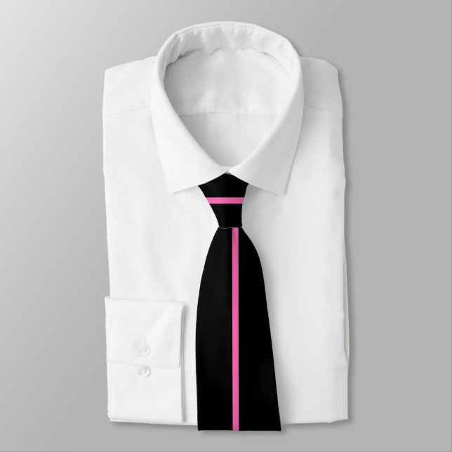 Hot Pink Centred Thin Vertical Line on Black Tie (Tied)