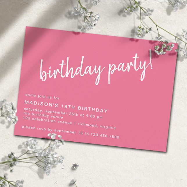 Hot Pink Cerise Cute Casual Any Age Birthday Party Invitation (Creator Uploaded)