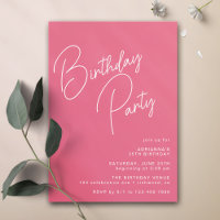 Hot Pink Cerise Modern Typography Any Age Birthday