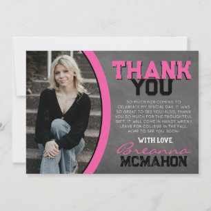 Hot Pink Chalkboard Graduation Thank You Card