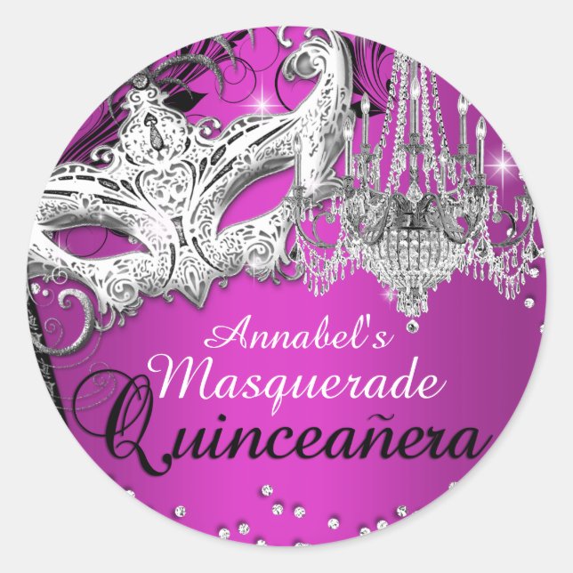 Hot Pink Chandelier Masquerade Quinceanera Sticker (Front)