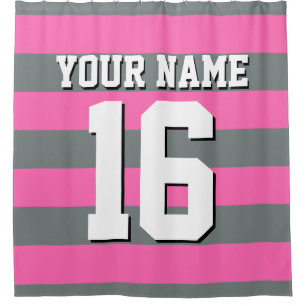 Hot Pink Charcoal Sports Jersey Preppy Stripe Shower Curtain