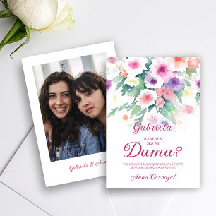 Hot Pink Charming Delicate Wildflowers Quinceañera Invitation