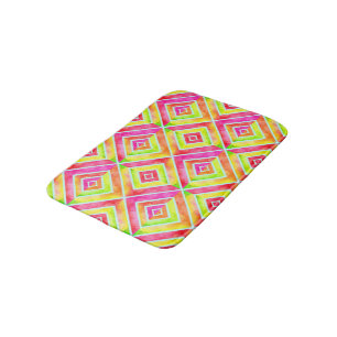Hot pink, chartreuse retro watercolor pattern bath mat