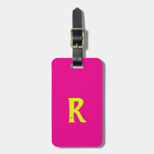 Hot Pink Chartreuse Yellow Neon Monogram Script Luggage Tag