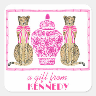 Hot Pink Cheetah Chinoserie Gift Sticker