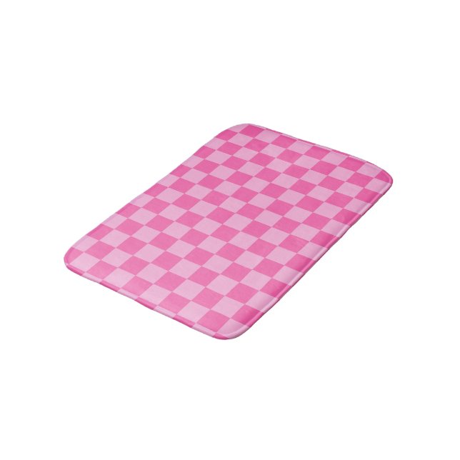 Hot Pink Chequerboard Bath Mat (Angled)
