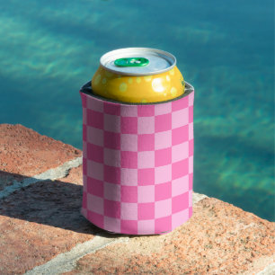 Hot Pink Chequerboard Can Cooler