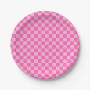 Hot Pink Chequerboard Paper Plate