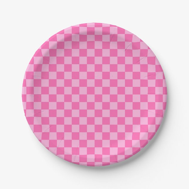 Hot Pink Chequerboard Paper Plate (Front)
