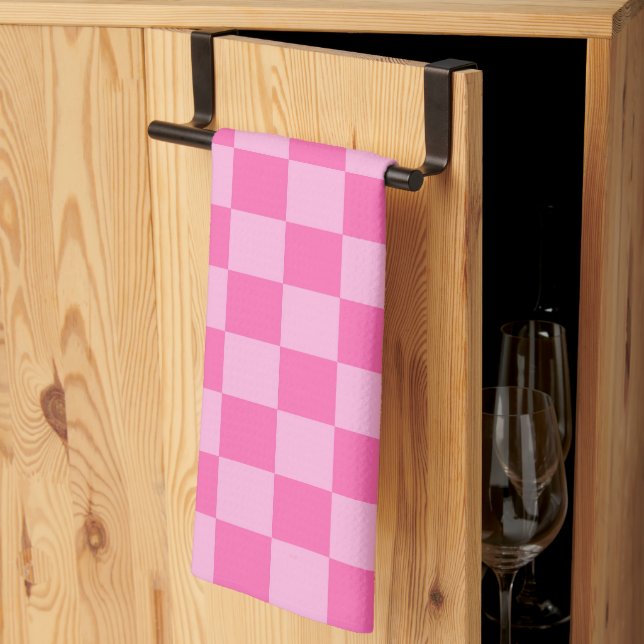 Hot Pink Chequerboard Tea Towel (Thirds Fold)