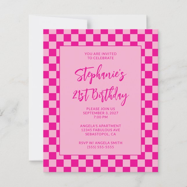 Hot Pink Chequered Bold 21st Birthday (Front)