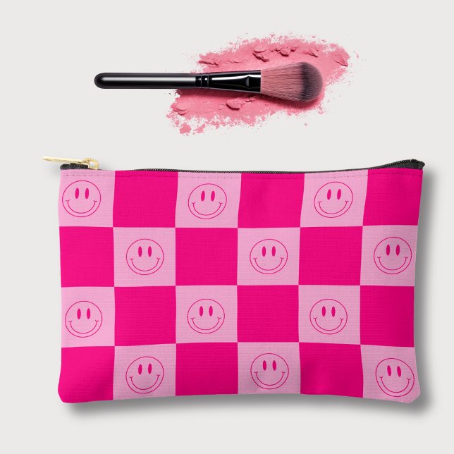 Hot Pink Chequered & Groovy Happy Smile Accessory Pouch (Creator Uploaded)