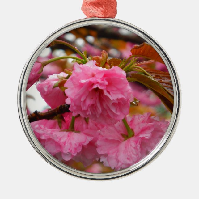 Hot Pink Cherry Blossom Flowers Metal Tree Decoration (Front)