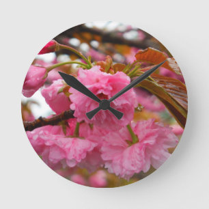 Hot Pink Cherry Blossom Flowers Round Clock