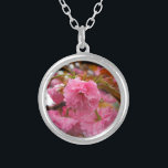 Hot Pink Cherry Blossom Flowers Silver Plated Necklace<br><div class="desc">Hot Pink Cherry Blossom Flowers Photo by Sandy Closs taken at Lake Arrowhead Pink,  flower,  flowers,  floral, spring,  cherry,  cherries,  garden,  wedding,  weddings, </div>