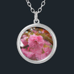 Hot Pink Cherry Blossom Flowers Silver Plated Necklace<br><div class="desc">Hot Pink Cherry Blossom Flowers Photo by Sandy Closs taken at Lake Arrowhead Pink,  flower,  flowers,  floral, spring,  cherry,  cherries,  garden,  wedding,  weddings, </div>