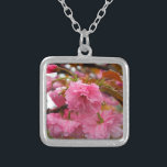 Hot Pink Cherry Blossom Flowers Silver Plated Necklace<br><div class="desc">Hot Pink Cherry Blossom Flowers Photo by Sandy Closs taken at Lake Arrowhead Pink,  flower,  flowers,  floral, spring,  cherry,  cherries,  garden,  wedding,  weddings, </div>