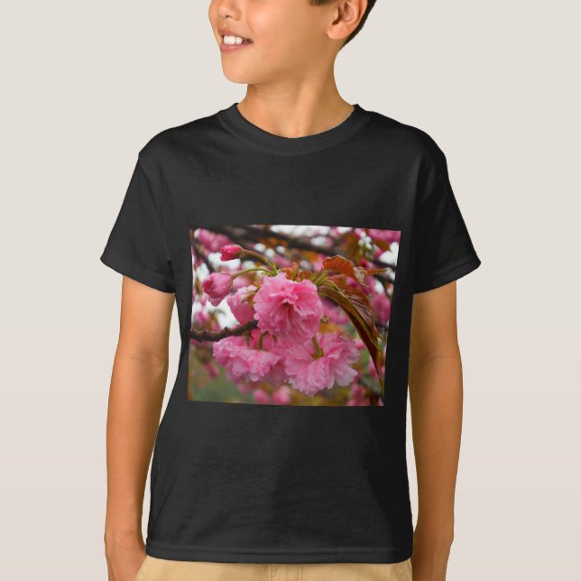 Hot Pink Cherry Blossom Flowers T-Shirt (Front)
