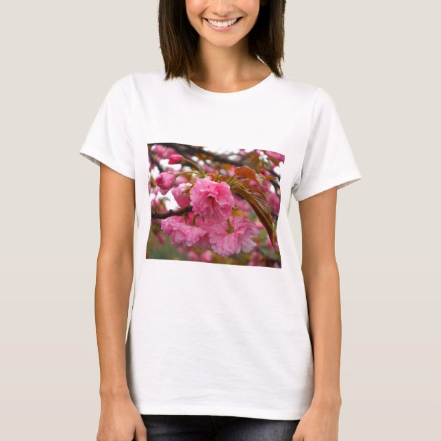 Hot Pink Cherry Blossom Flowers T-Shirt (Front)