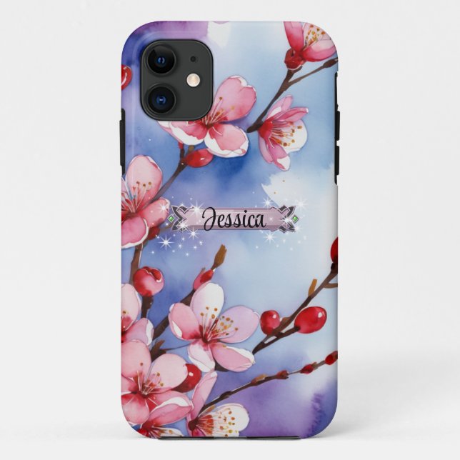 Hot Pink Cherry Blossoms Purple iPhone / iPad case (Back)