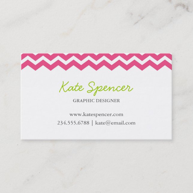 Hot Pink Chevron and Polka Dot Business Card (Front)