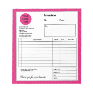 Hot Pink Chevron Company Business Shop Invoice Notepad