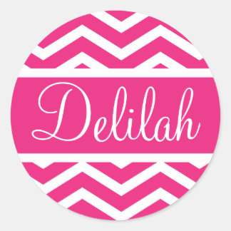 Hot Pink Chevron Custom Name Classic Round Sticker