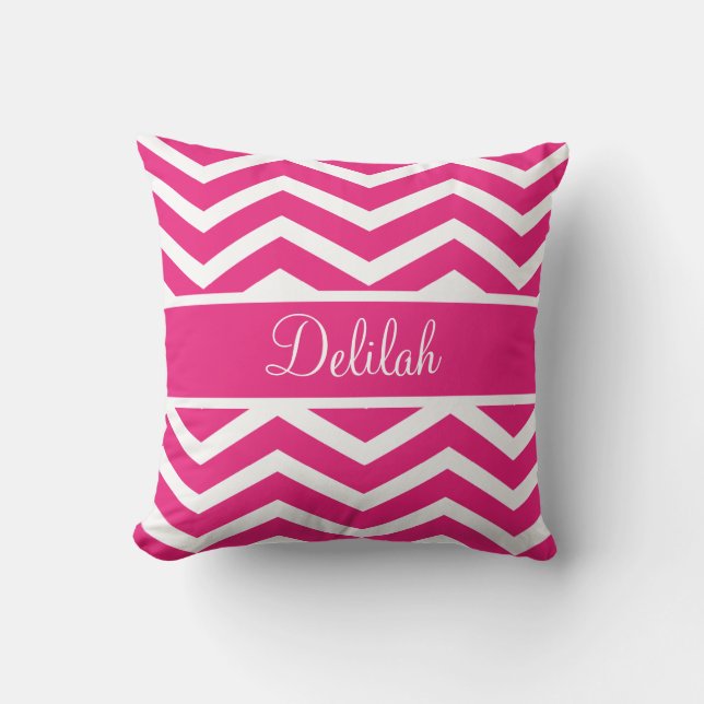 Hot Pink Chevron Custom Name Cushion (Front)