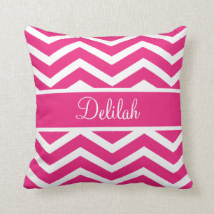 Hot Pink Chevron Custom Name Cushion