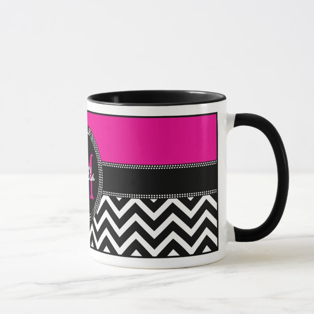 Hot Pink Chevron Monogram Isabella Chic Mug (Right)
