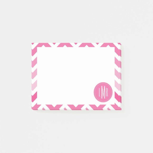 Hot Pink Chevron Ombre ZigZag Monogrammed Post-it Notes (Front)