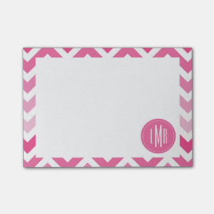 Hot Pink Chevron Ombre ZigZag Monogrammed Post-it Notes