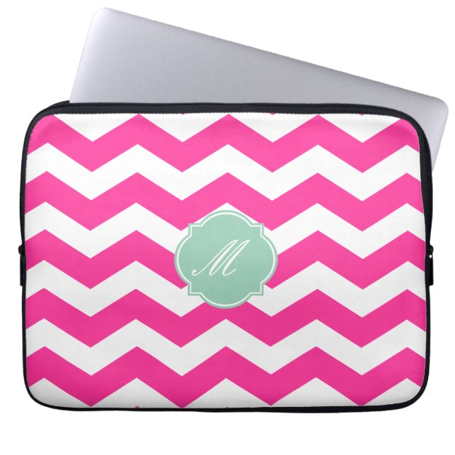Hot Pink Chevron Pattern Laptop Sleeve (Front)