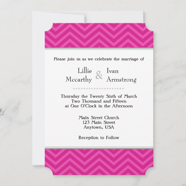 Hot Pink Chevron Wedding Invitations (Front)