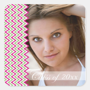 Hot pink chevron zig zag photo graduation stickers