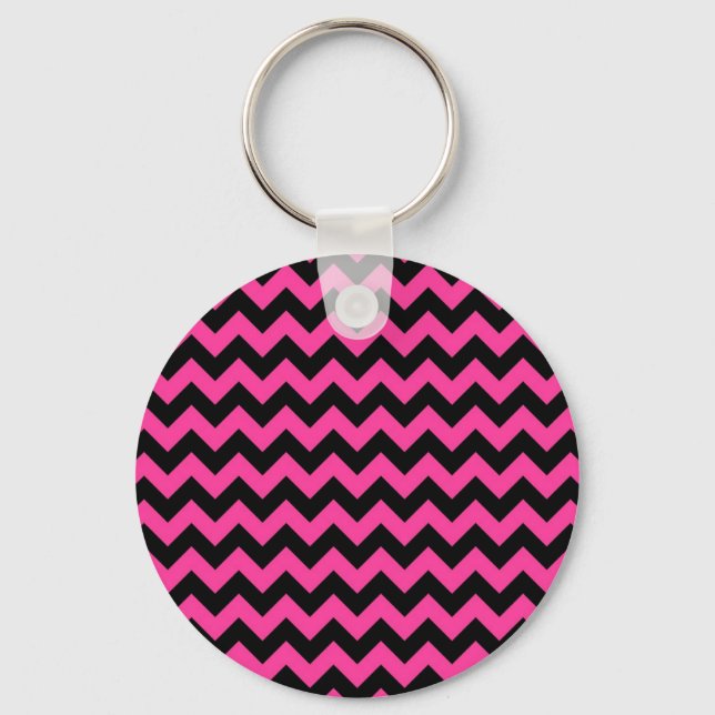 Hot Pink Chevrons Elegant Decor Key Ring (Front)