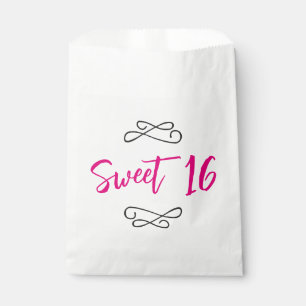 Hot Pink Chic Doodle Modern Script Sweet 16 Favour Bags