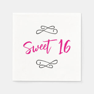 Hot Pink Chic Doodle Modern Script Sweet 16 Napkin