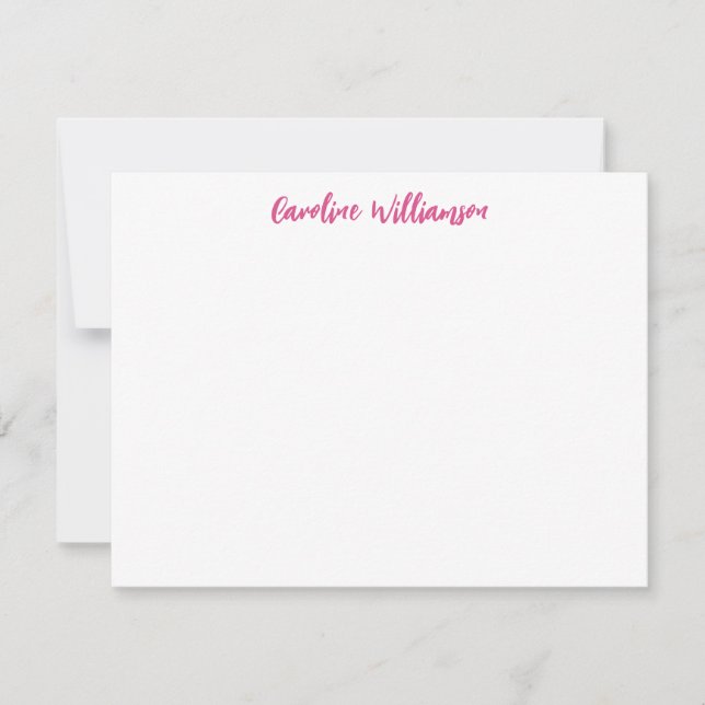 Hot Pink Chic Handwriting Personalised Stationery Card (Front)