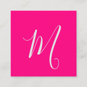 hot pink- chic monogram square business card