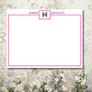 Hot Pink Chic Monogram Stationery Note Card