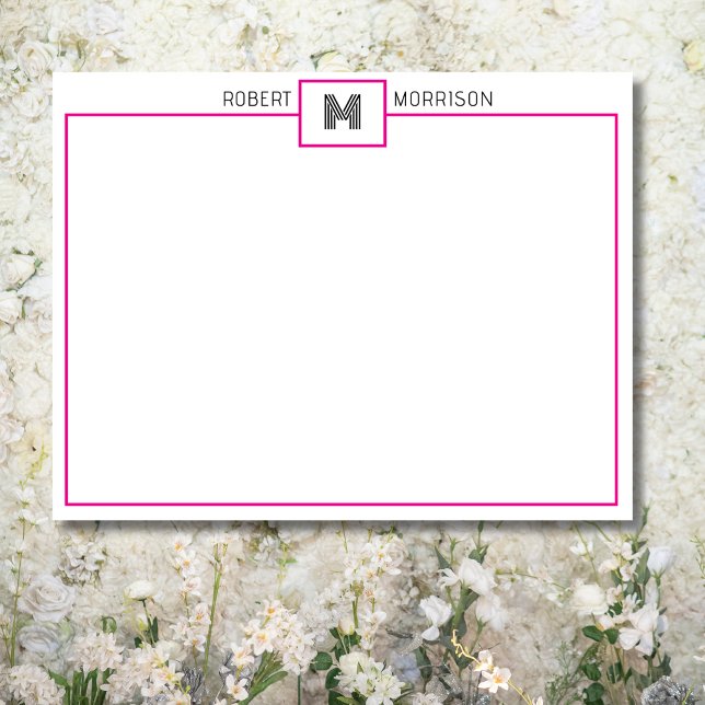 Hot Pink Chic Monogram Stationery Note Card (Creator Uploaded)