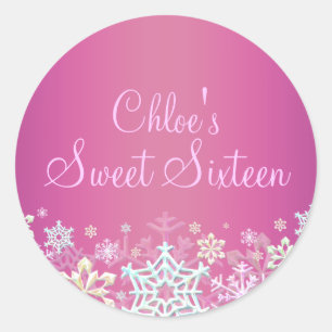 Hot Pink Chic Snowflake Sweet 16 Sticker