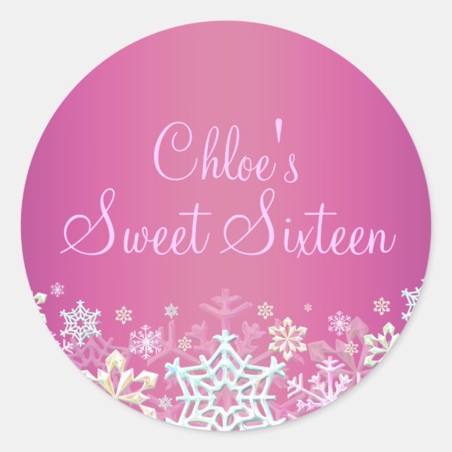 Hot Pink Chic Snowflake Sweet 16 Sticker (Front)