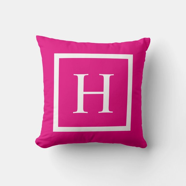 Hot Pink Chic Square | Monogram Throw Pillow (Front)