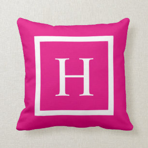 Hot Pink Chic Square Monogram Throw Pillow